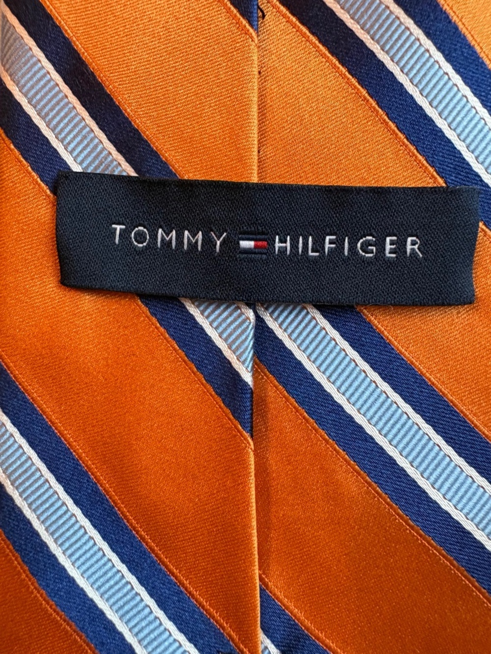 Tommy Hilfiger Silk Striped Necktie Orange Navy Blue White